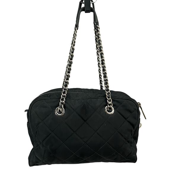 Prada Tessuto Impuntu Shoulder Bag Black Quilted Nylon Chain Leather Strap - Picture 4 of 16